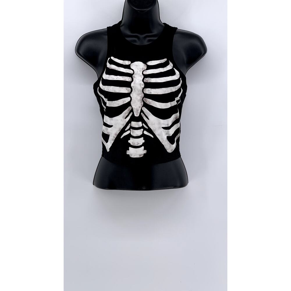 SHEIN Women's Black-White Skeleton Crewneck Sleeveless Cropped Tank SZ M